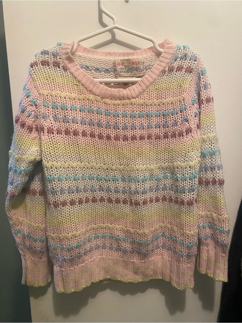 Size 6 girls pastel colour knit sweater spring pink yellow blue